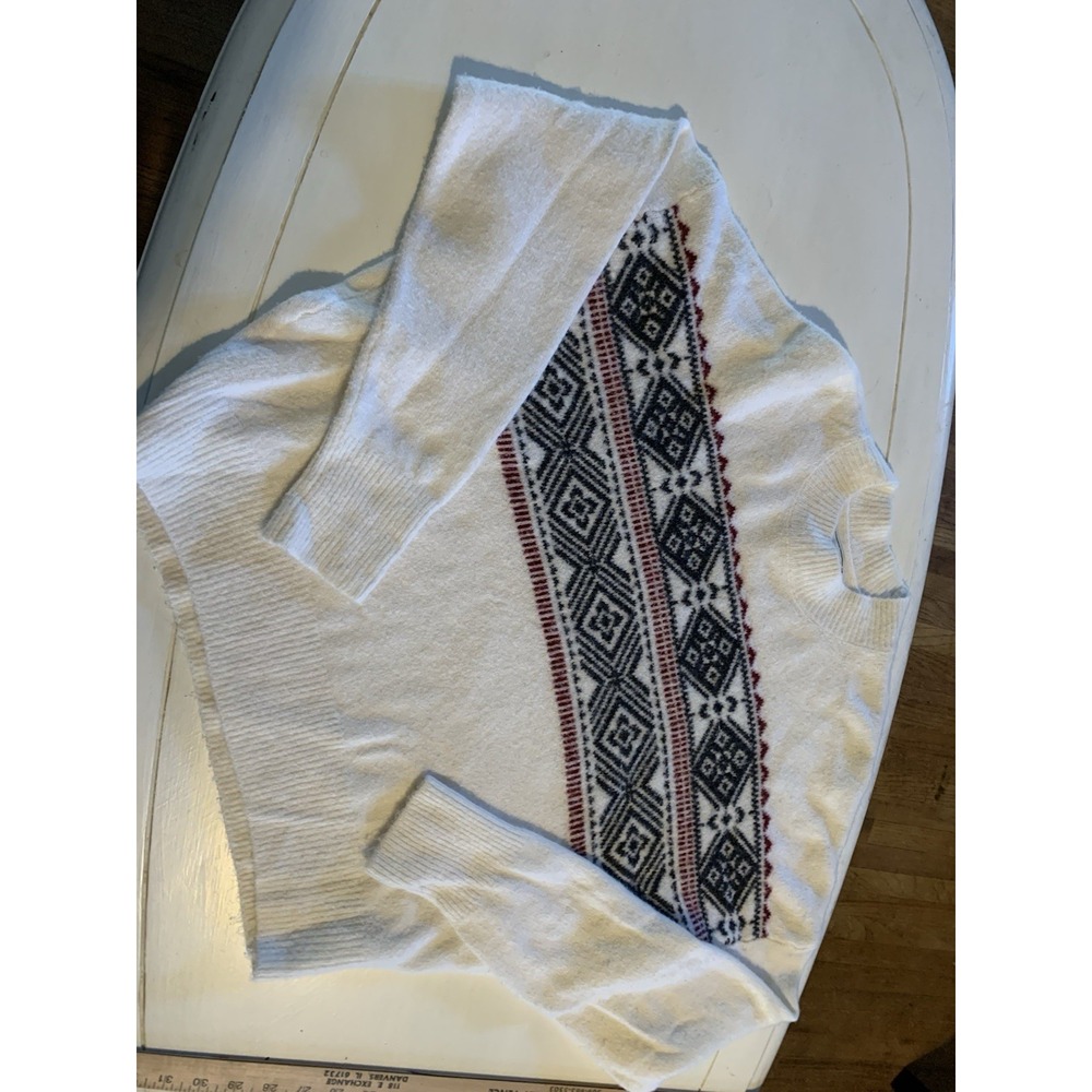 Abercrombie Fitch Sweater Women M Ivory Fair Isle Pullover Crew Neck Long Sleeve